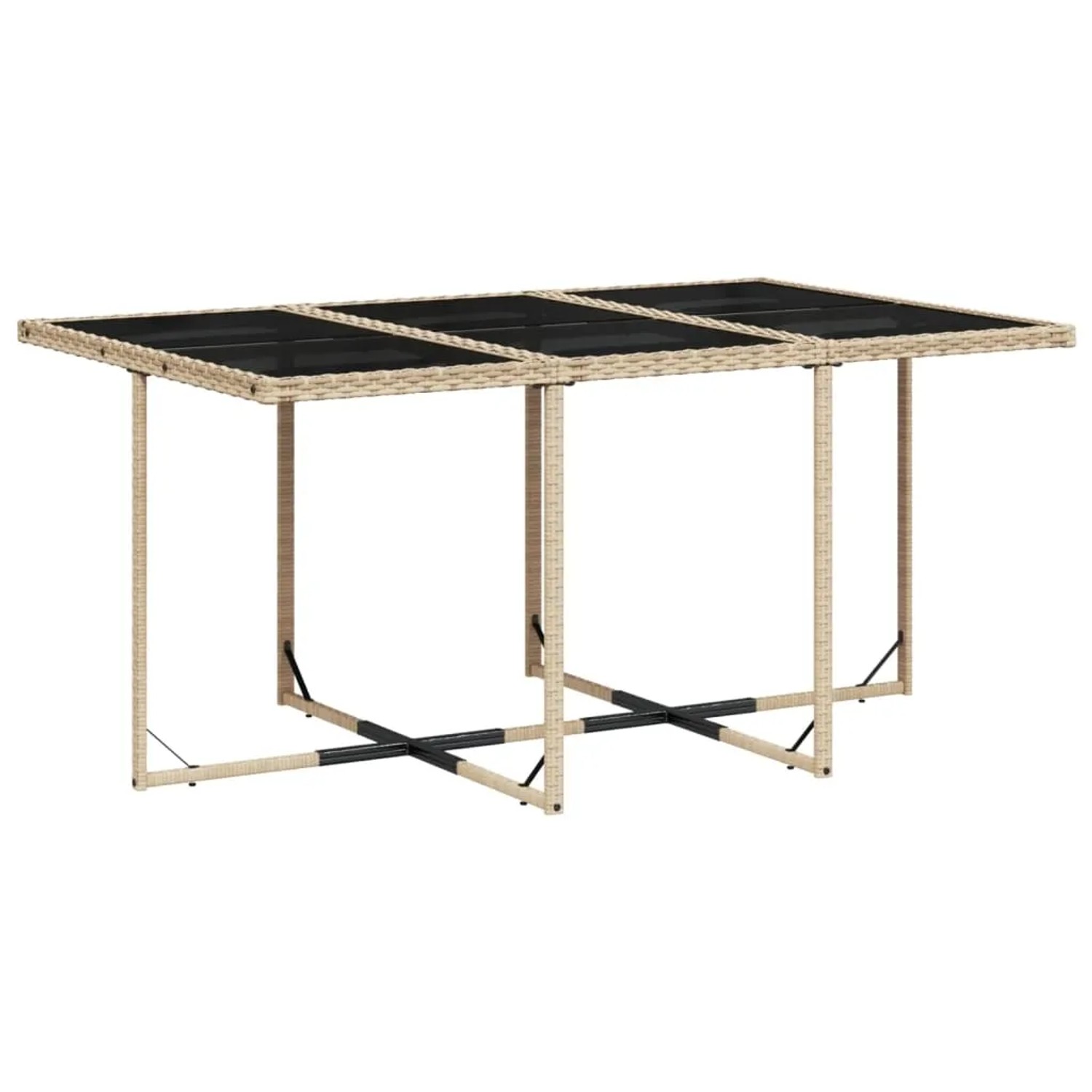 Beige vidaXL Garten-Essgruppe mit schwarzer Glasplatte, Rattan-Optik. Ideal für Garten und Terrasse.