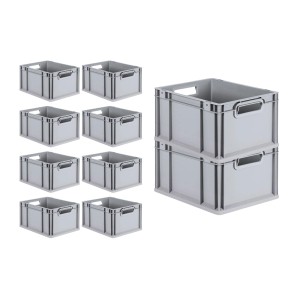 PROREGAL SparSet: 10 graue Euroboxen NextGen Grip, 20 Liter, mit Griffen, 22x30x40 cm.