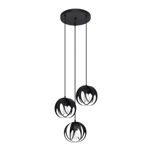 Schwarze Sollux Lighting Hängeleuchte Tulos mit drei kugelförmigen Lampenschirmen.