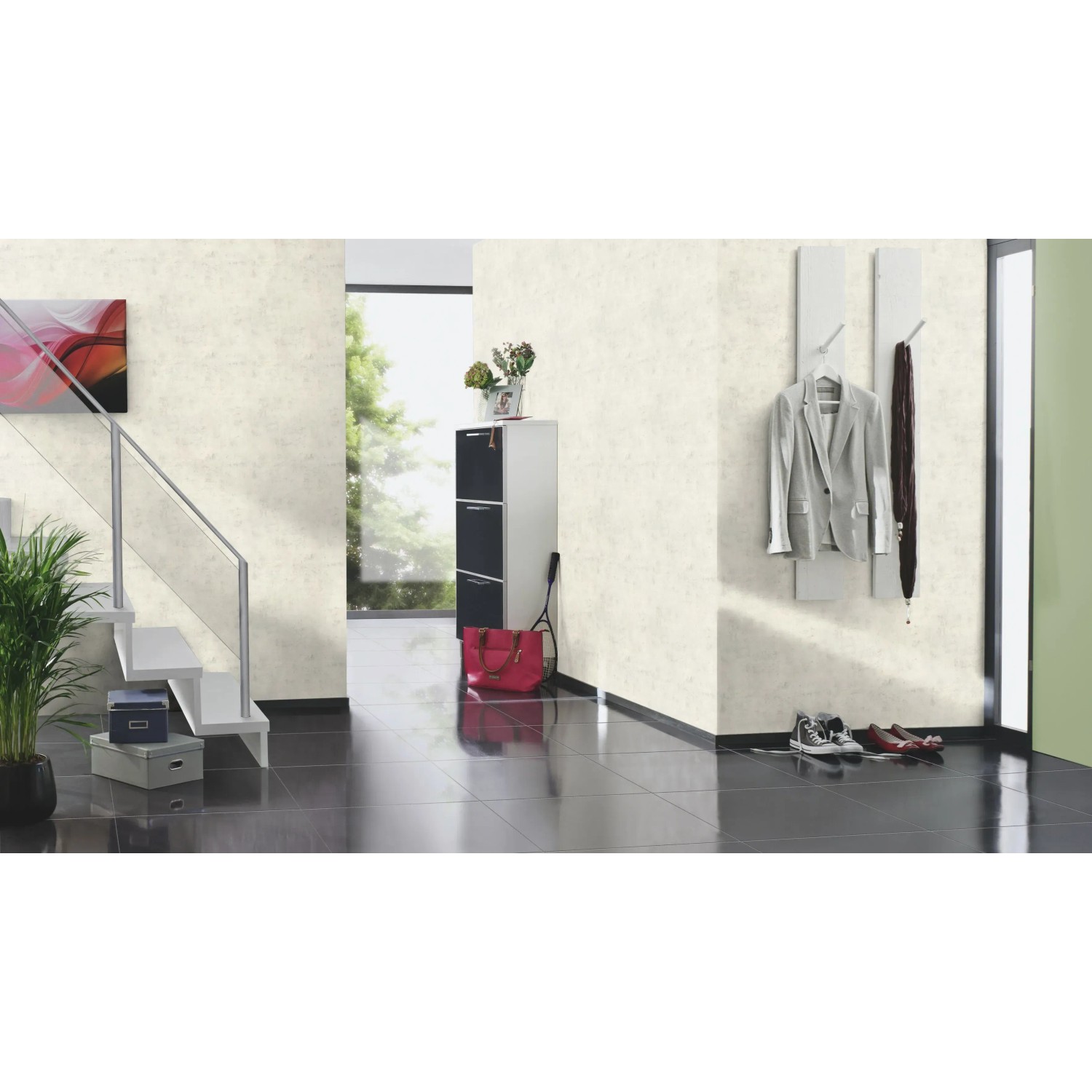 Helle Rasch Vliestapete Factory IV 939507 in Betonoptik, passend zu modernem Interieur.
