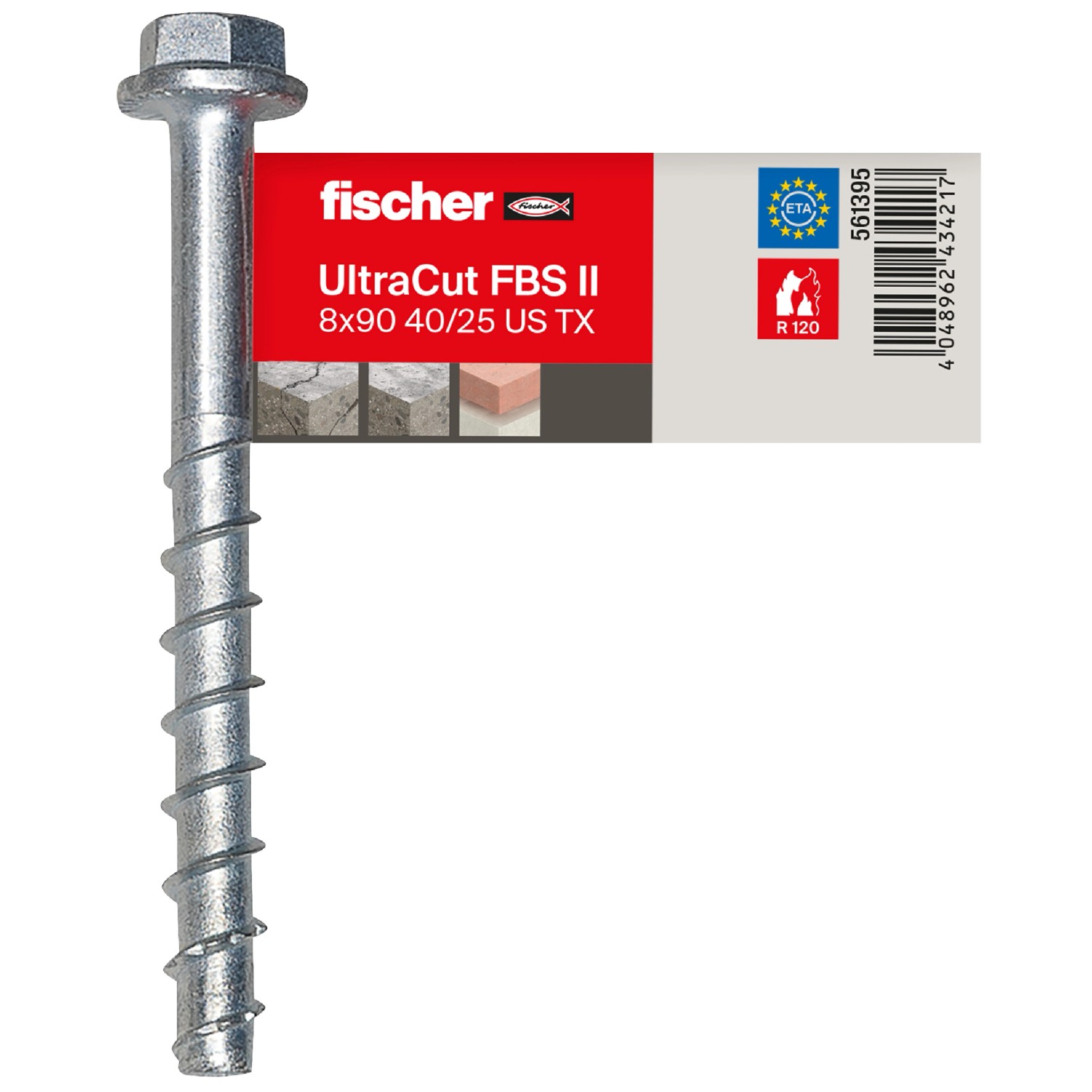 Fischer Betonschraube UltraCut FBS II 40/25 US Sechskant mit U-Scheibe 8 x 90 mm