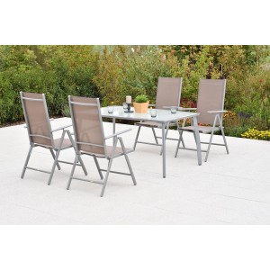 Merxx Amalfi Gartenmöbel-Set, 5-teilig: Gartentisch mit 4 Klappsesseln in Taupe. Ideal für Garten und Terrasse.