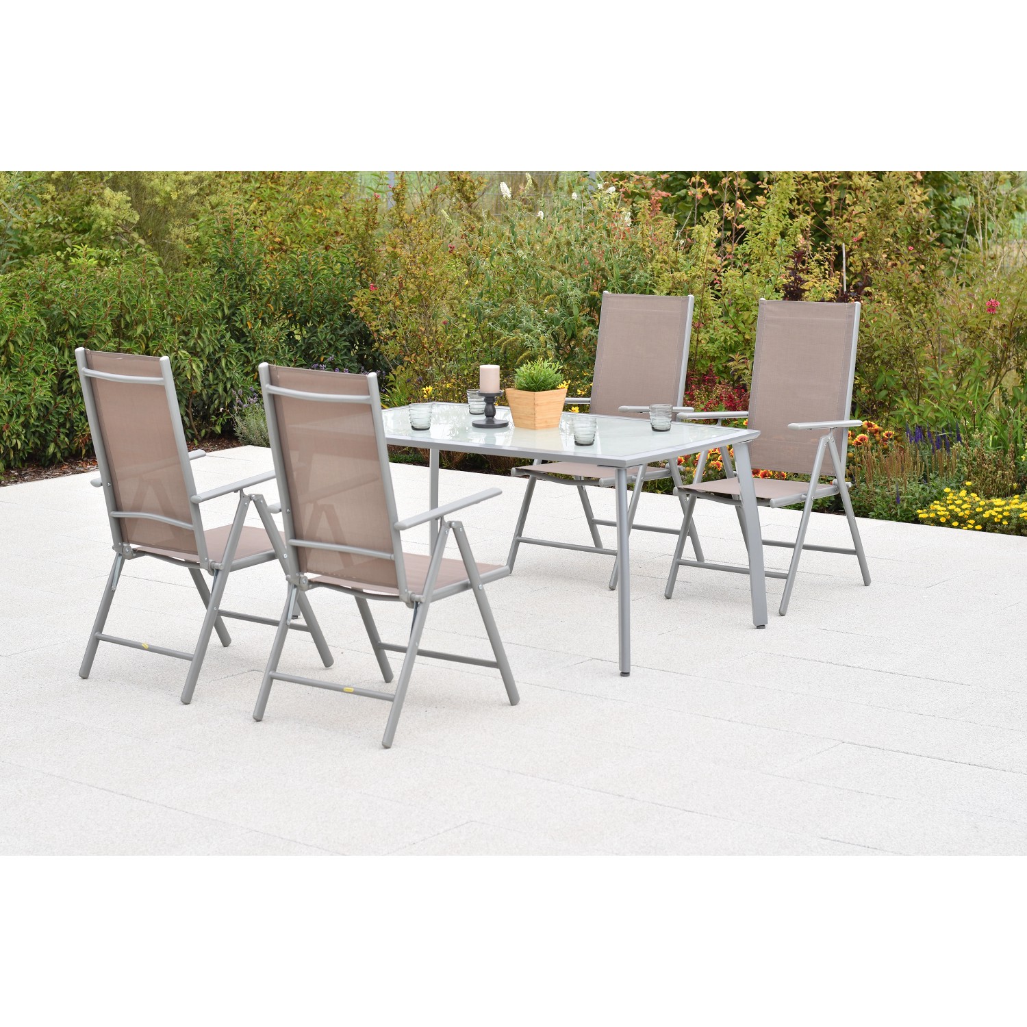 Merxx Amalfi Set 5-tlg. 4 Klappsessel Gartentisch 150 x 90 cm Taupe günstig online kaufen