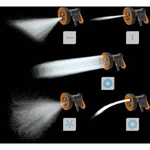 Fiskars Sprühpistole Multi mit 5 Sprühbildern und Frontregler für Gartenbewässerung.