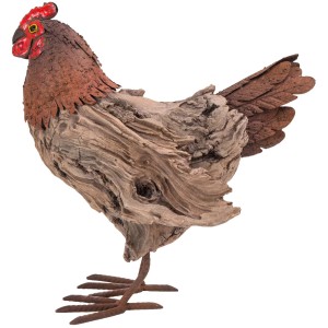 Deko-Huhn Skulptur im Holzeffekt Design, 38 cm, für die Gartendekoration.