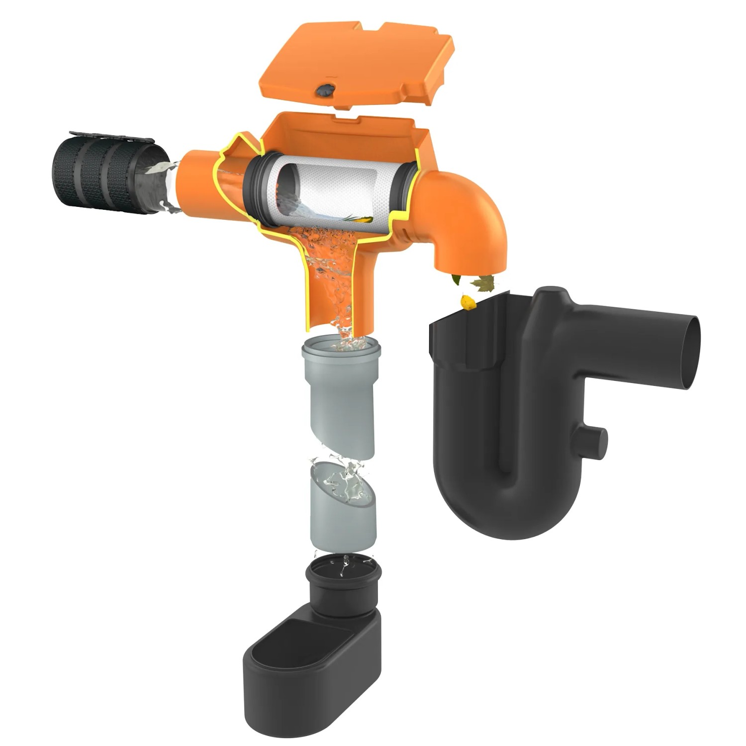 Garantia Columbus Proline 3700 L Hauspaket: Filter mit Wasserfluss, Siphon und Zulauftopf für Erdtank.