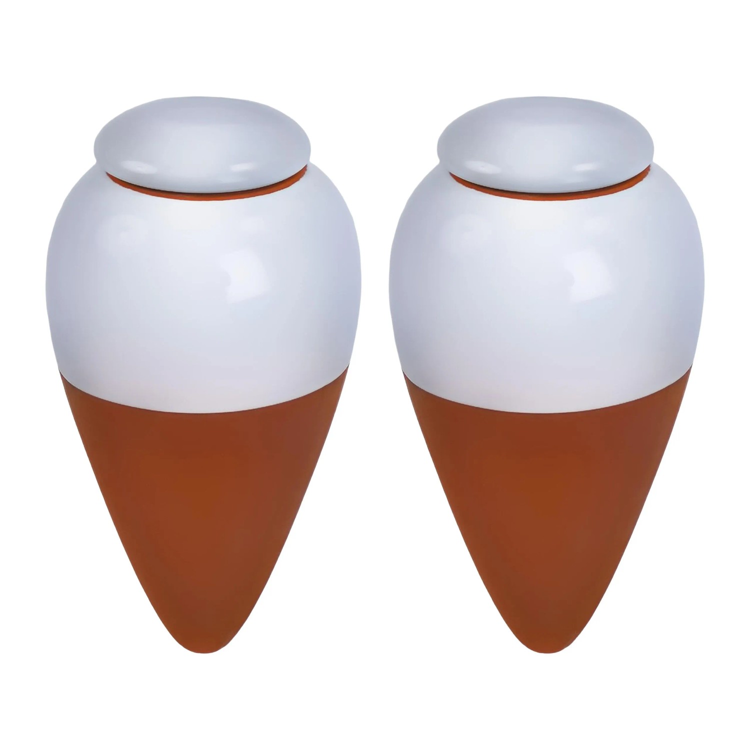 Relaxdays Bewässerungskegel Keramik Weiß mit Deckel 2er-Pack 350 ml 16 cm x 8 cm
