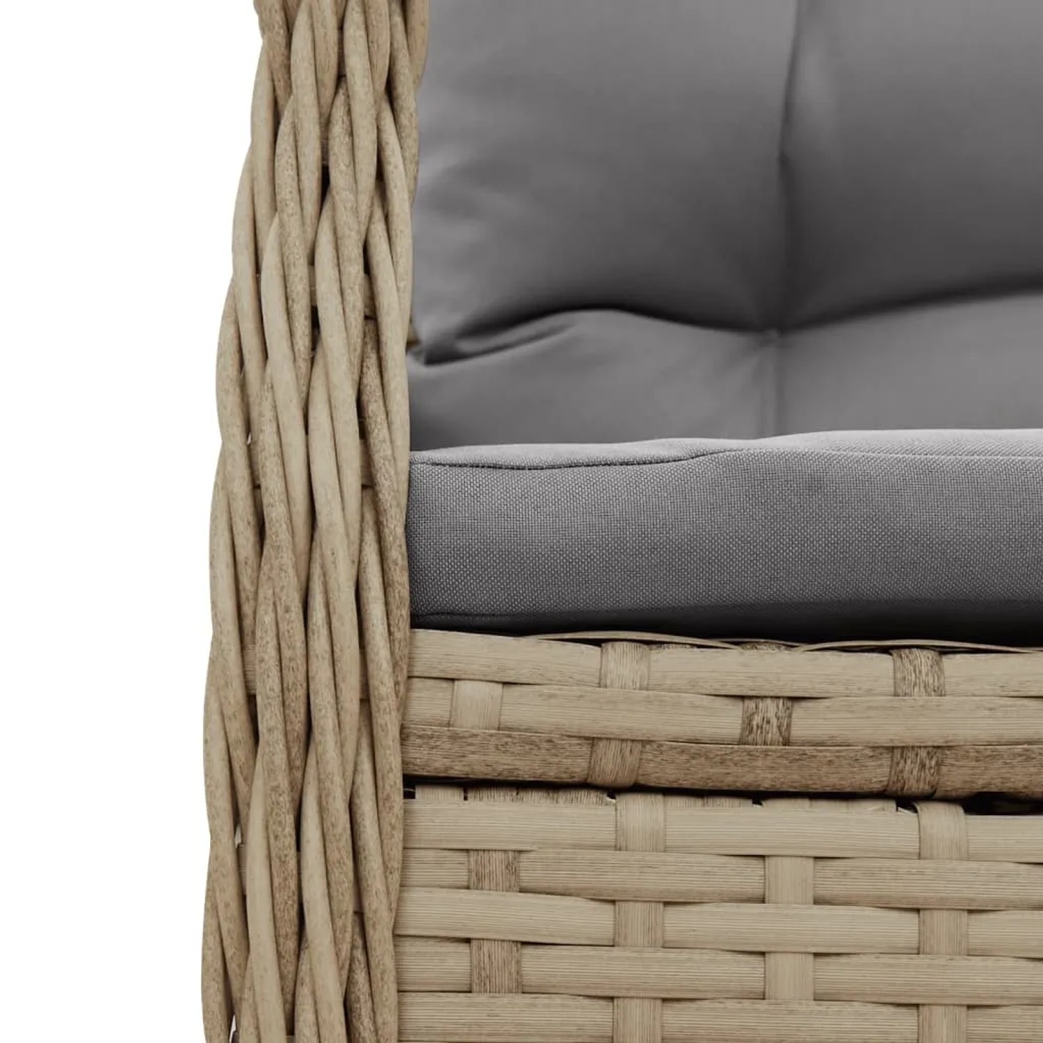 Detailansicht der beigen vidaXL Garten-Essgruppe aus Polyrattan mit grauen Kissen.