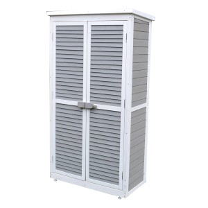 Leco Gartenschrank Momo, 160 cm, grau-weiß, mit Lamellentüren und Stauraum für Garten und Terrasse.