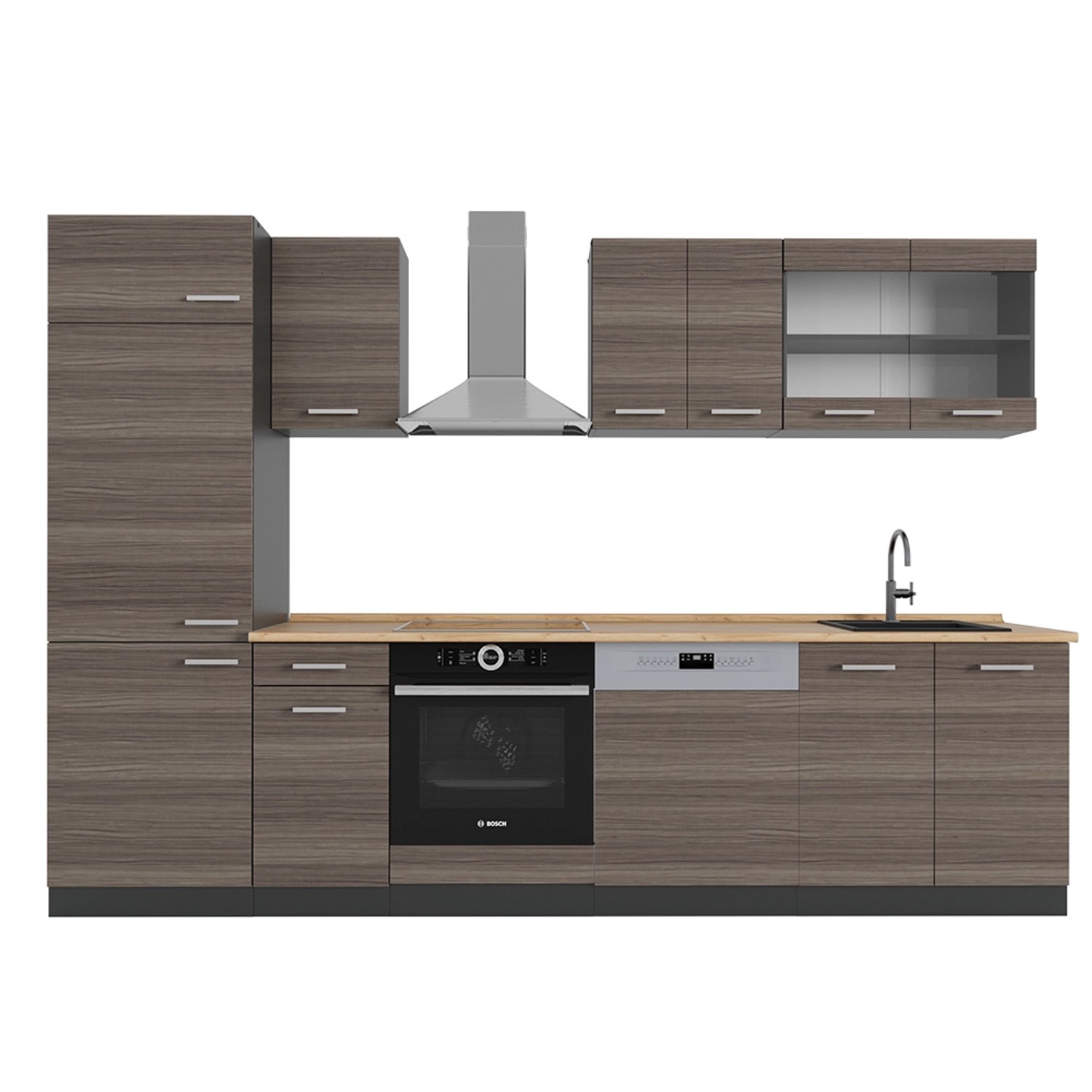 Vicco R-Line Küchenzeile Edelgrau/Anthrazit 300 cm ohne Arbeitsplatte günstig online kaufen