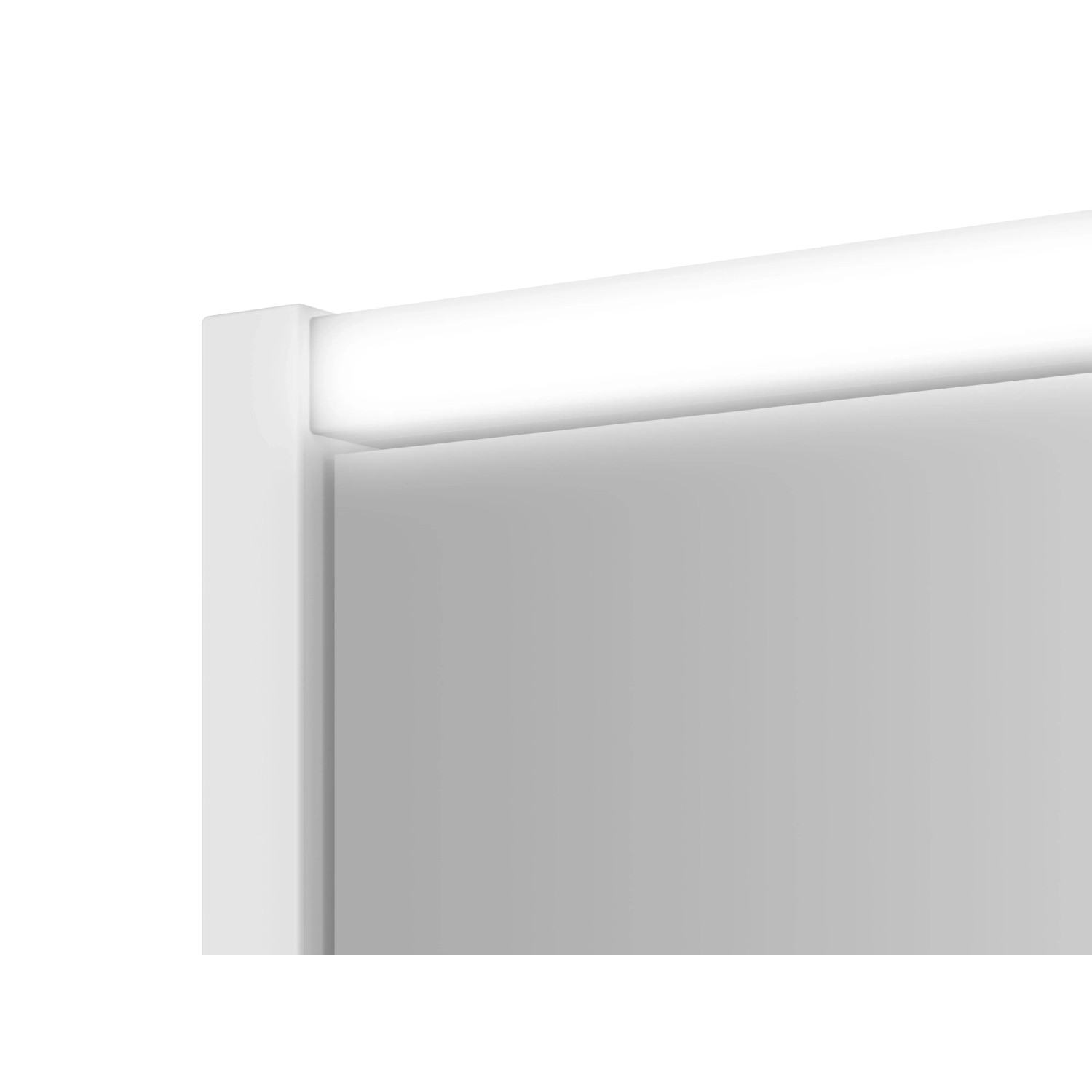 Detailaufnahme: Weißer Jokey Spiegelschrank Batu 100 cm mit LED-Beleuchtung.