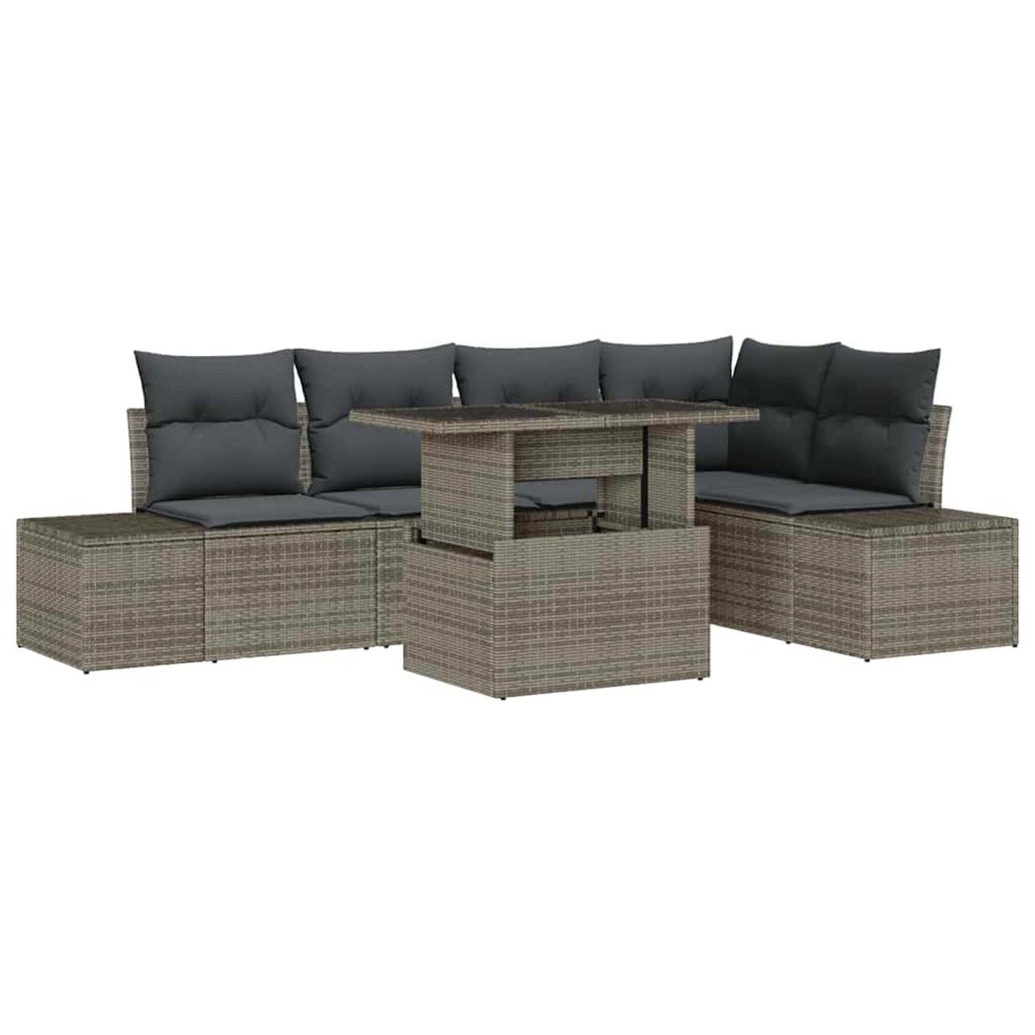 vidaXL Garten-Sofa-Set mit Kissen 6-Tlg Grau Poly Rattan 3349185 günstig online kaufen