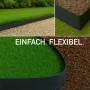 Anthrazitfarbene Metall Rasenkante (6m) als Beeteinfassung. Trennt Rasen, Kies und Beete; flexibel für Kurven und Ecken.