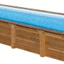 Rechteckiger Gre Echtholzpool Mint, braune Holzverkleidung, blaue Poolfolie und Leiter.