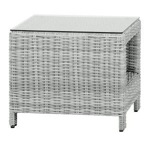 Sandfarbener ebuy24 Vinor Beistelltisch mit Glasplatte für den Garten.