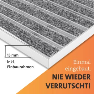 SWmat Fußabtreter Grau, 60x40 cm, mit Alu Rahmen und Rips-Einlage für Innen- und überdachten Außenbereich.