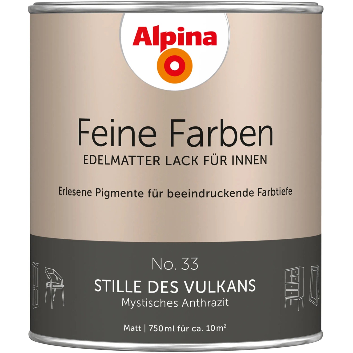 Alpina Feine Farben Lack No. 33 Stille des Vulkans® Anthrazit edelmatt 750 ml