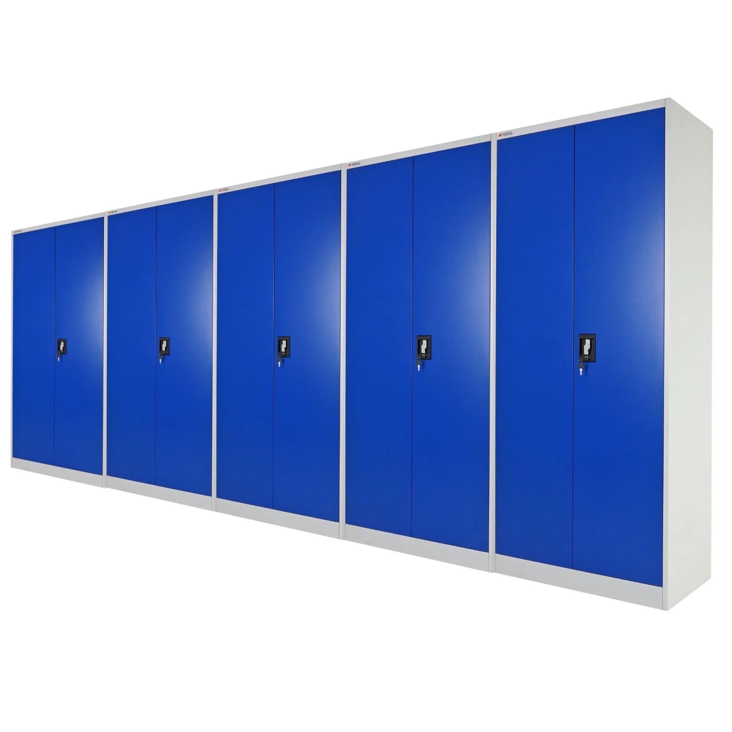 PROREGAL Mega Deal 5X Flügeltürenschrank Elephant Abschließbar 2 Türen 180x80x40cm Stahl 4 Ebenen Pulverbeschichtung Blau/Lichtgrau Werkstattschrank