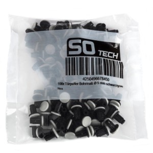 SOTECH Türpuffer, 100er Set, schwarz/grau, Ø 8mm, für 5mm Bohrloch. Möbelscharnier-Zubehör.