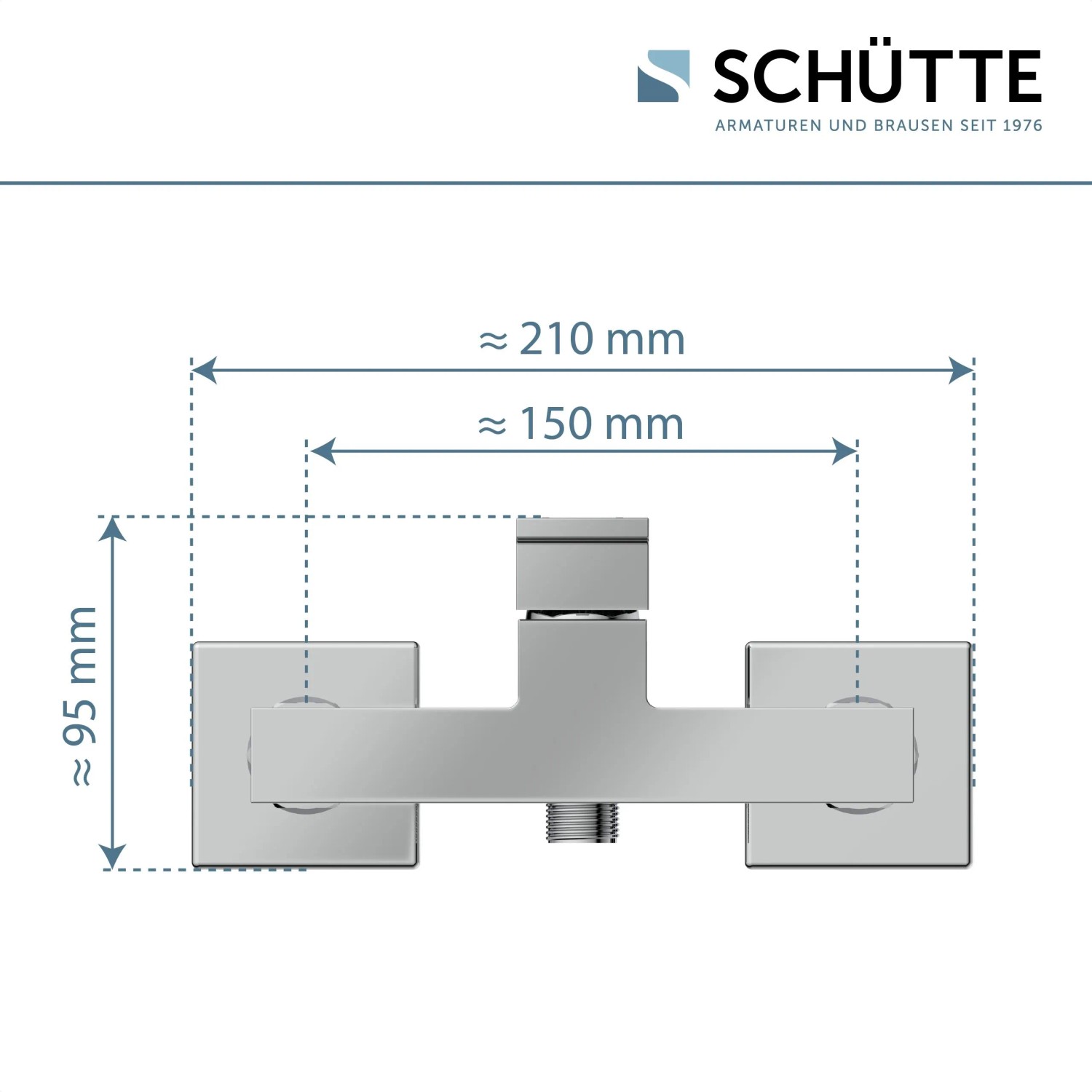 Schütte Duscharmatur Tokyo II Chrom, Aufsicht mit Maßangaben.