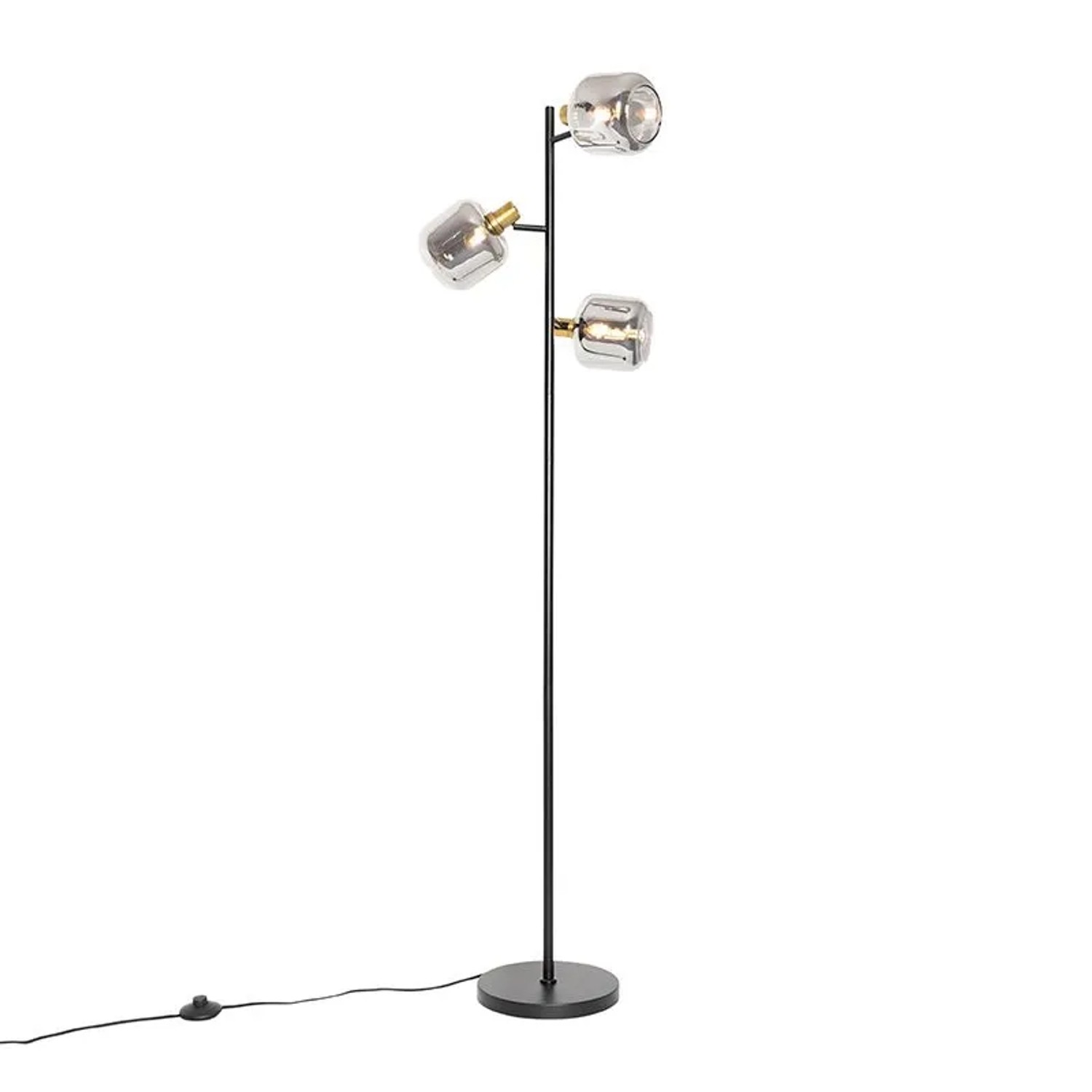 QAZQA Stehlampe Schwarz mit Gold mit Rauchglas 3 Lichter Zuzanna_9