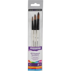 Daler-Rowney Pinselset mit 3 Synthetikpinseln in Verpackung. Ideal für Öl-, Acryl- & Aquarellmalerei.