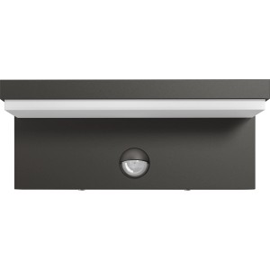 Moderne Philips myGarden Bustan LED-Außenwandleuchte mit Bewegungsmelder in Grau.