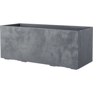 Aschgrauer Deroma Pflanzkasten Millennium, rechteckig, aus Kunststoff mit Natursteinoptik.