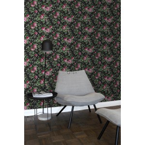 Origin Vliestapete mit Rosenmuster in Schwarz und Rosa, ideal für Wohn- und Schlafzimmer.