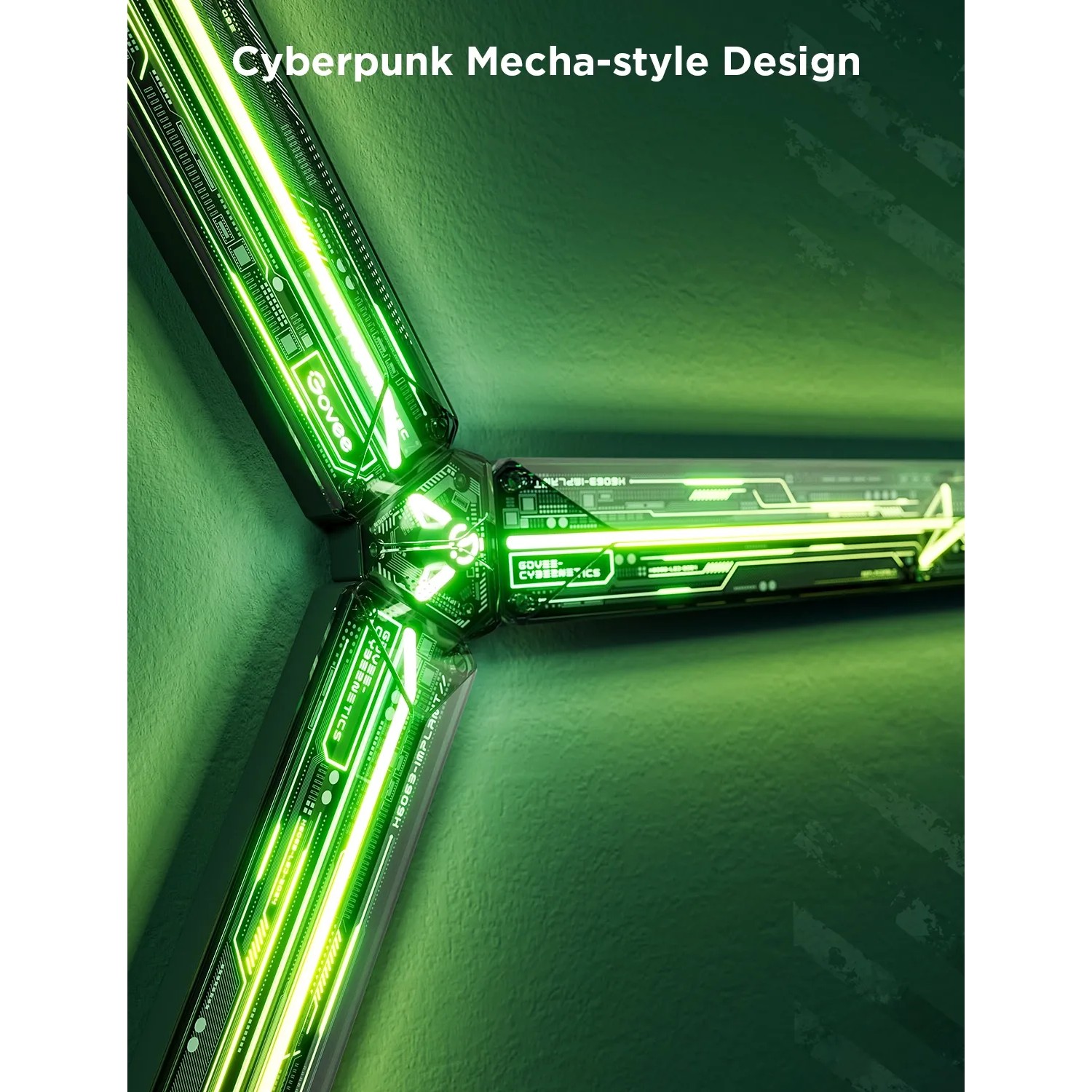 Govee Gaming-Wandleuchten 4+1 H6063 mit grünem Cyberpunk-Design.