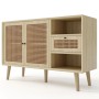Merax Sideboard 120x40x80 cm Eiche Rattan 1 Schublade 2 Türen Verstellbare Ablagen_10