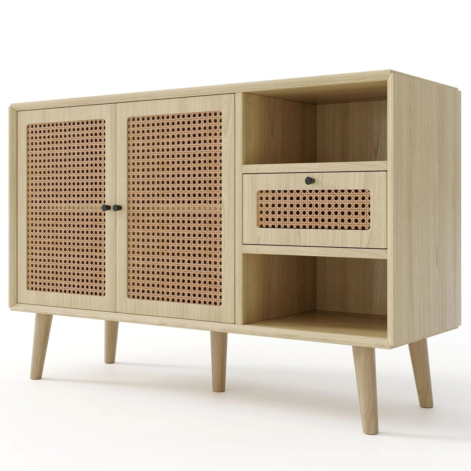 Merax Sideboard 120x40x80 cm Eiche Rattan 1 Schublade 2 Türen Verstellbare Ablagen_10
