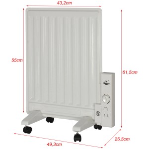 El Fuego Ölradiator 400W: Weißer Elektro-Heizkörper mit Rollen und Thermostat für Innenräume.