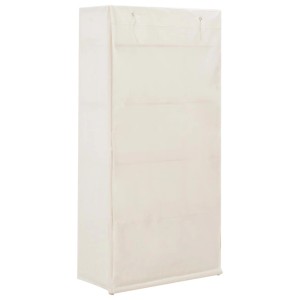 Weißer Stoff-Kleiderschrank (79x40x170cm) mit Regalböden und Kleiderstange.