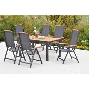 Merxx Siena 7-tlg. Gartenmöbel-Set mit Ausziehtisch und 6 Klappsesseln.