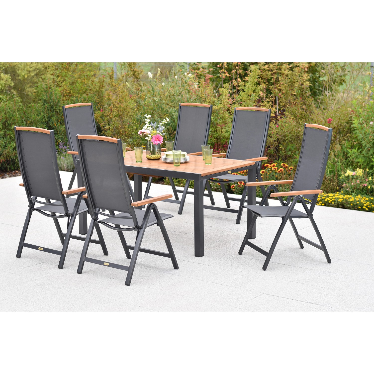 Merxx Siena Set 7-tlg. 6 Klappsessel Gartentisch Ausziehbar 150 (200) x 90 günstig online kaufen