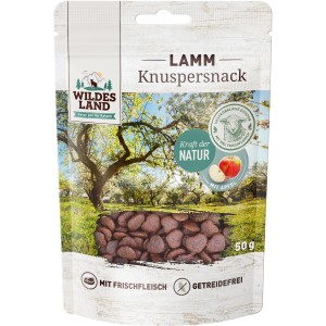 Wildes Land Knuspersnack Lamm mit Apfel, 50g. Katzenleckerli mit Lamm und Apfel.