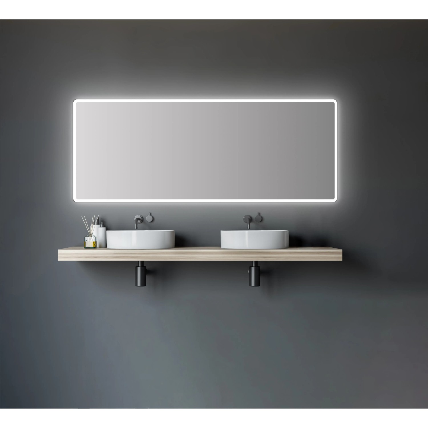 DSK Design LED-Lichtspiegel Silver Rio, 180x70 cm, im modernen Badezimmer.
