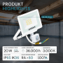 Weißer LUXULA LED Strahler 20W mit Bewegungsmelder für den Außenbereich. Wetterfestes Flutlicht mit warmweißem Licht.