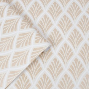Laura Ashley Vliestapete Florin Gold mit Art-Déco-Muster, Rolle angeschnitten.