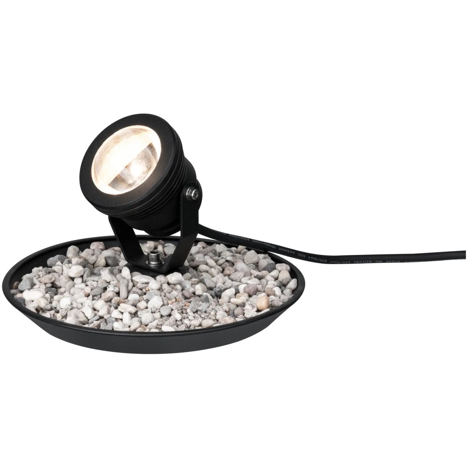 Paulmann Plug & Shine LED-Teichleuchte, warmweiß, auf Kies präsentiert. Außenbeleuchtung für Teiche.
