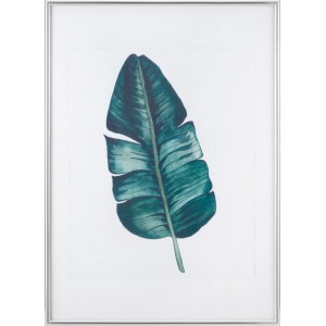 Silberfarbener Kunststoffrahmen 50x70 cm mit Motiv eines grünen Blattes.