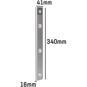 Silberne LED-Unterbauleuchte mit PIR-Sensor, 34 cm, einstellbare Farbtemperatur.