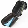 Offene Tectake Fahrradtasche in Schwarz, Grau und Grün mit Handy im Fach.