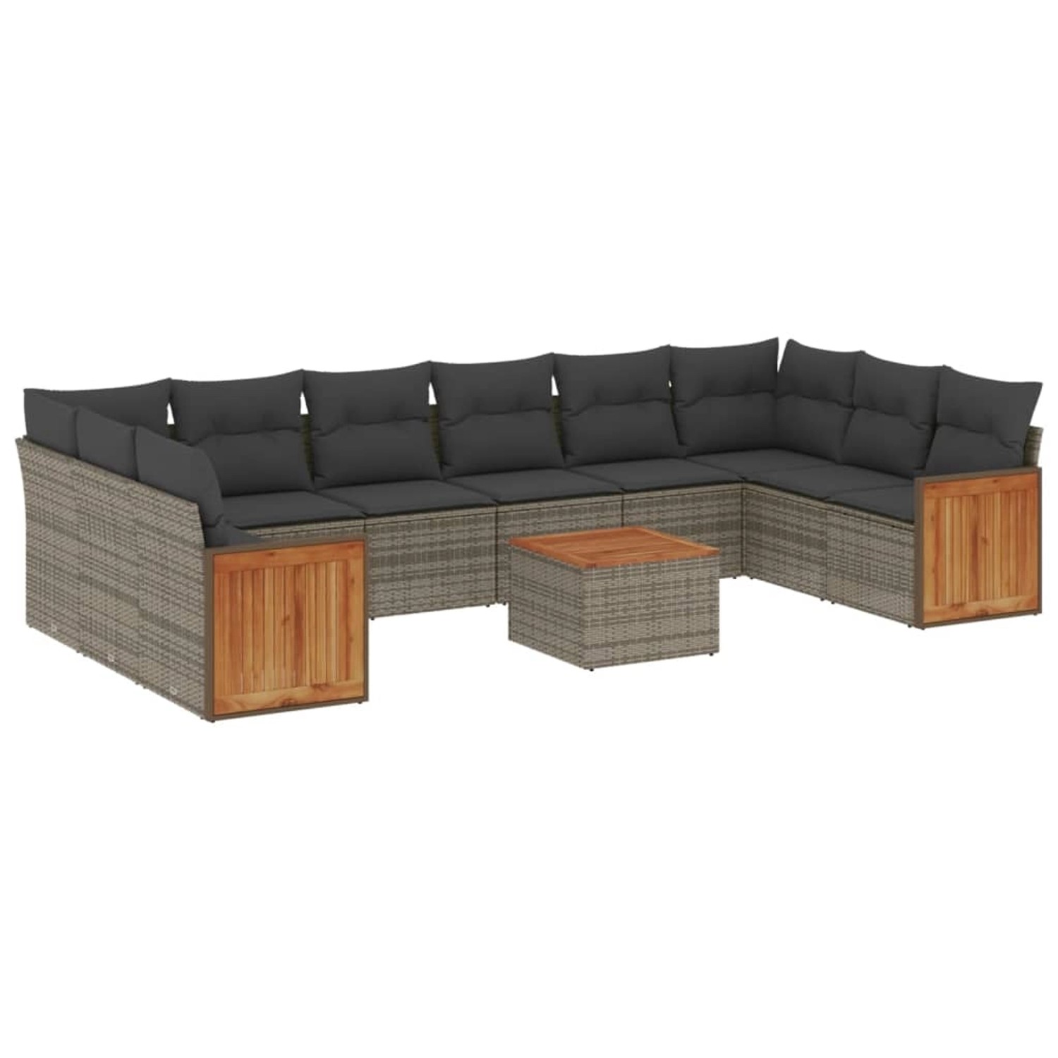 vidaXL 11-Tlg Garten-Sofagarnitur mit Kissen Grau Poly Rattan 3228013