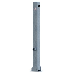 Umlegbarer Schake Absperrpfosten, Dreikant-Verriegelung, 70x70mm, feuerverzinkt.