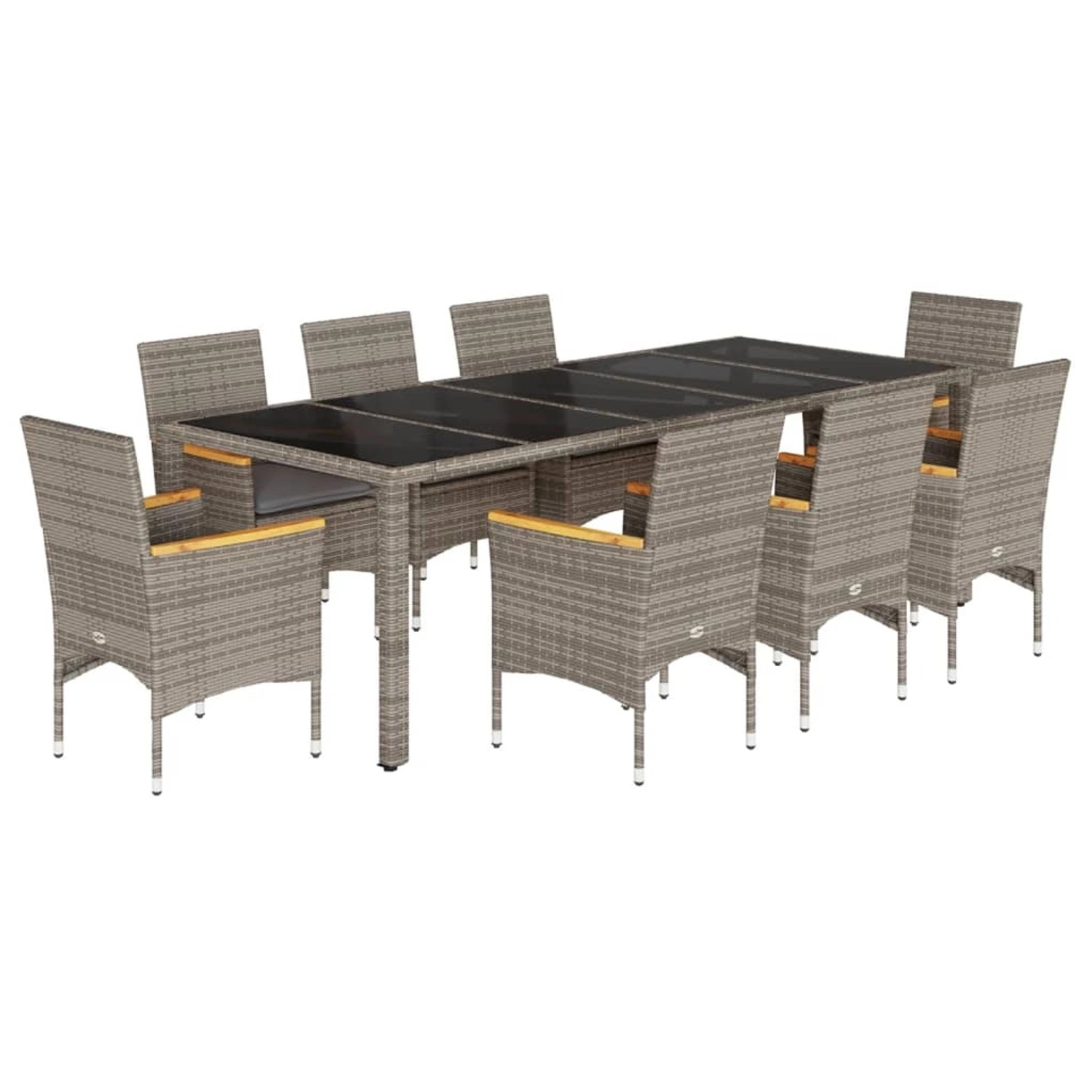 vidaXL 9-Tlg Garten-Essgruppe mit Kissen Grau Poly Rattan und Glas 3278735