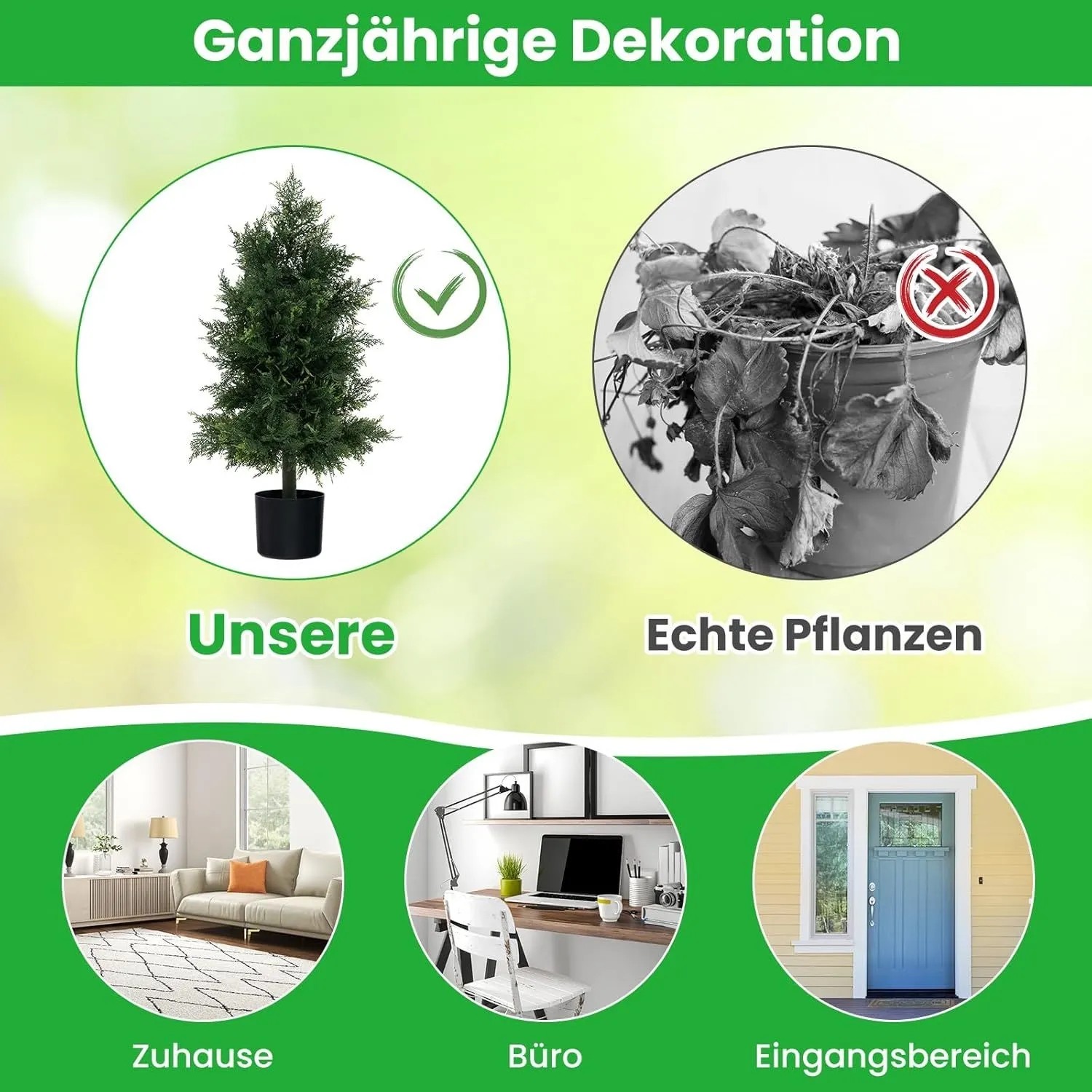 Costway Kunstpflanze Zeder 80 cm, grün, als pflegeleichte, ganzjährige Dekoration für Haus, Büro, Eingang.