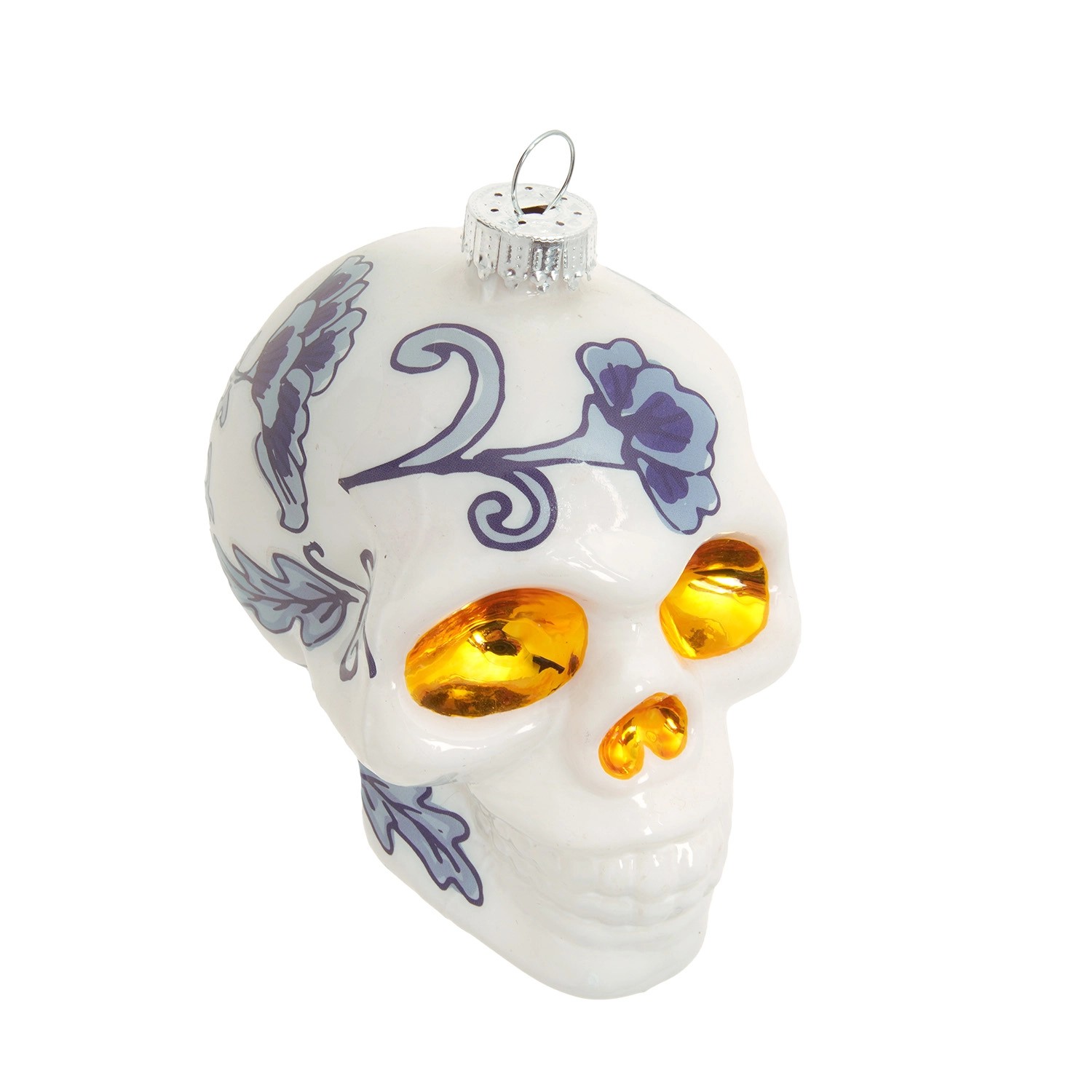 Krebs Glas Lauscha Baumschmuck Totenkopf Chinoiserie Weiß 10cm