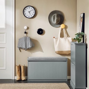 SoBuy Schuhbank Schmal mit Klappe Garderobenbank mit Sitzkissen Grau FSR98-L-HG